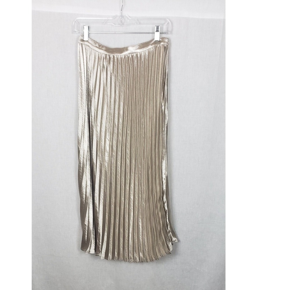 Tahari Womens Champagne Gold Metallic Pleated Midi Skirt 4 Holiday Party Glam